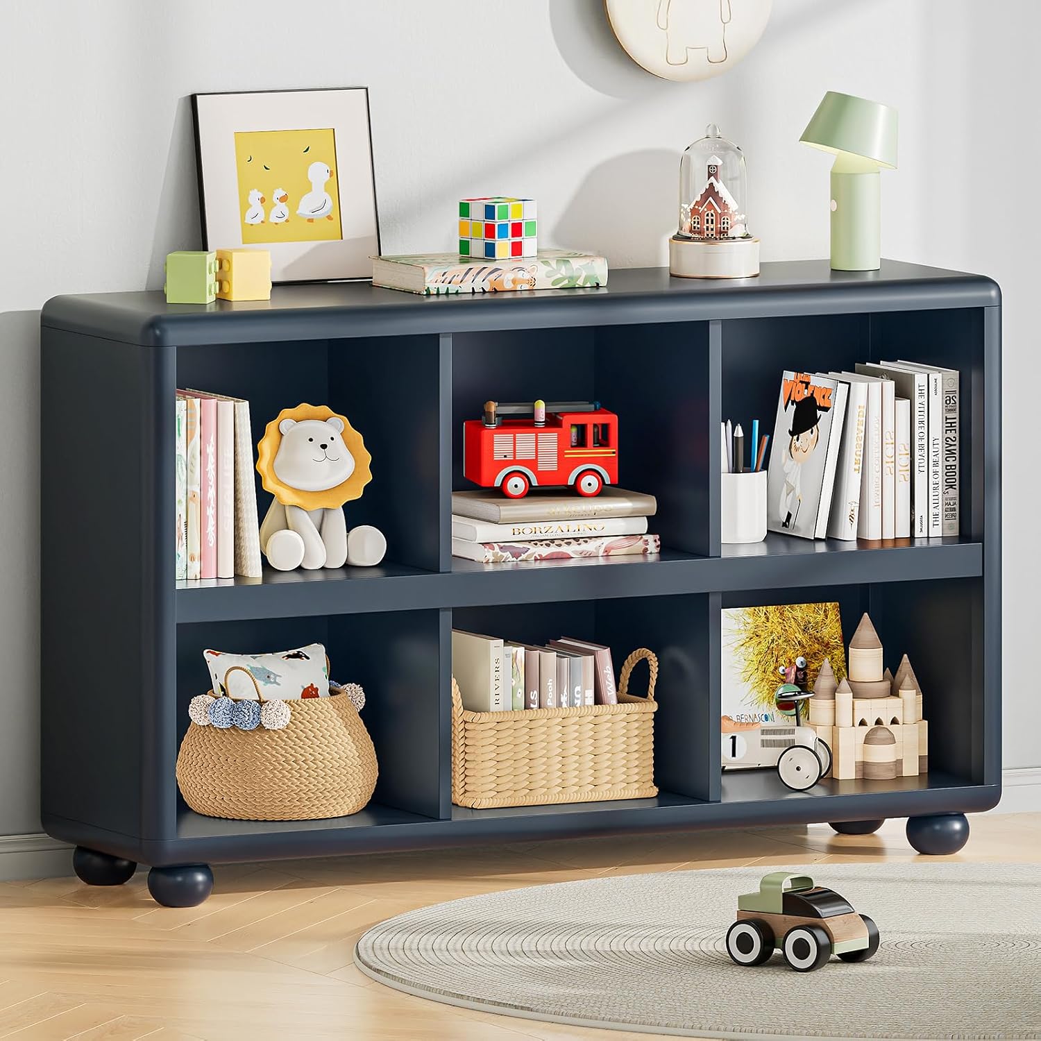 Montessori Shelf Toy - Kinderopbergrek 6-kubussen speelgoedorganizer Montessori boekenkast afgerond