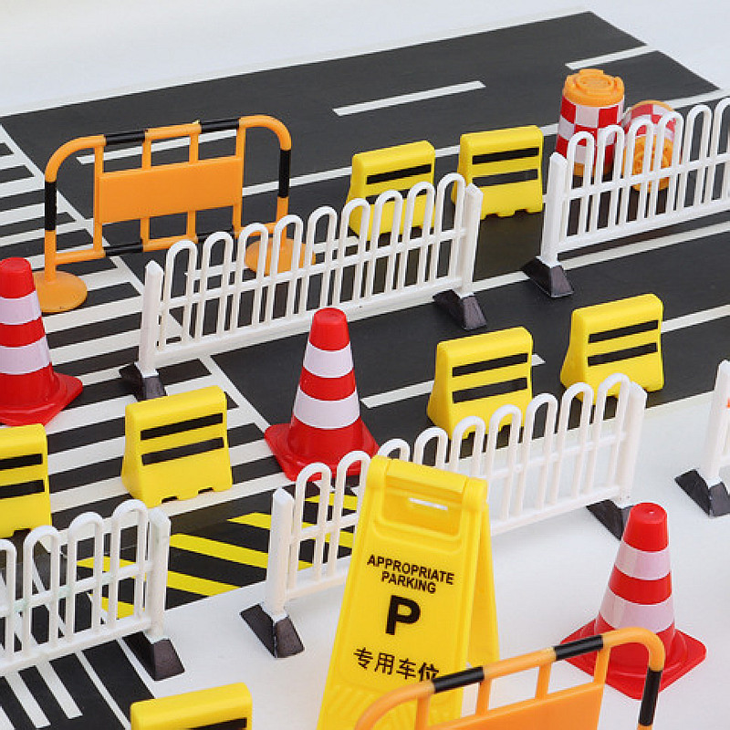 Kids Educational Gadget - Miniatuur verkeersborden en wegversperring speelset, simulatie
