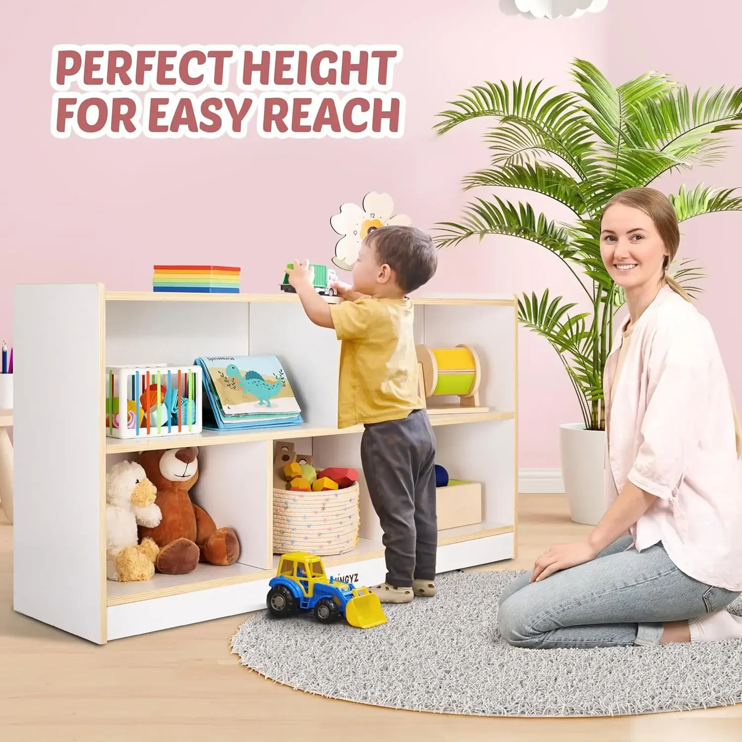 Montessori Shelf Toy - Speelgoedopbergorganizer voor kinderen, houten opbergkast met
