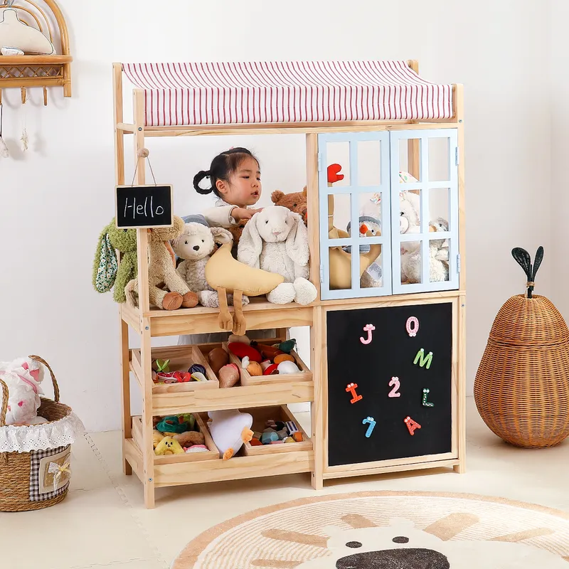 Massief houten speelgoedopberg - Montessori Shelf Toy recensie en prijs